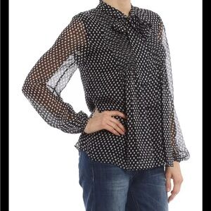 Diane Von Furstenberg Marjorie Silk Blouse 4 Polka Dot Black White